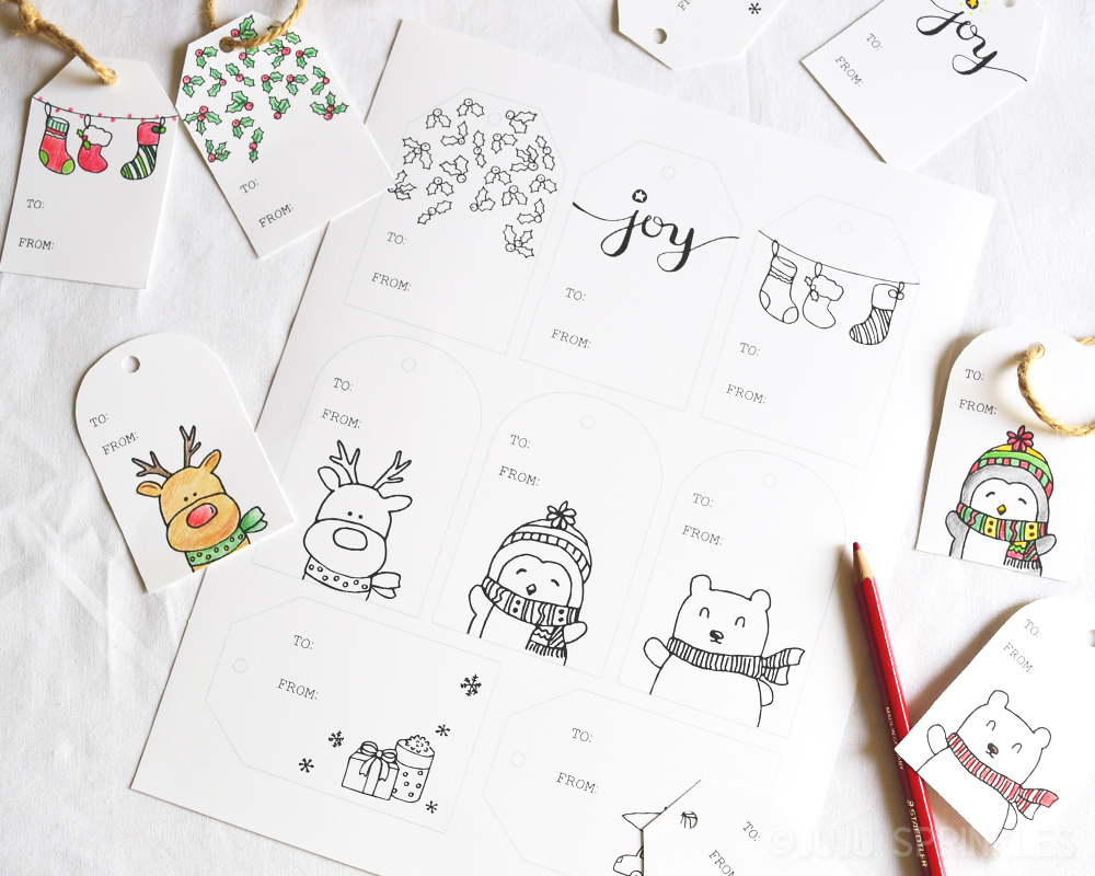 8 Christmas Gift Tags For People Who Love To Color - Juju Sprinkles