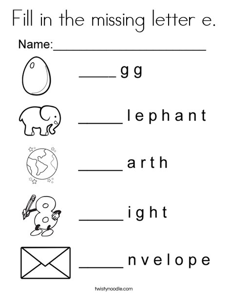 Fill in the missing letter e Coloring Page - Twisty Noodle