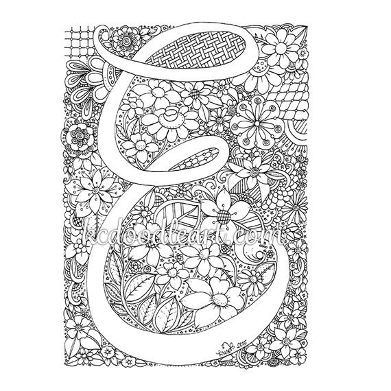 Instant Digital Download Adult Coloring Page Letter E  
