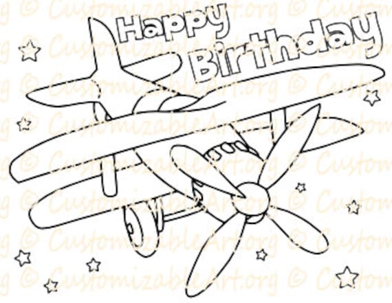 Plane Birthday Coloring Page Printable Airplane Birthday Party ...