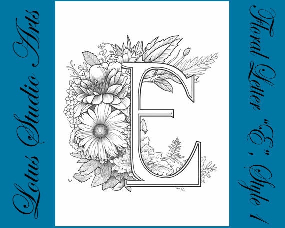Floral Letter e Coloring Page, Style 1 Downloadable Printable ...