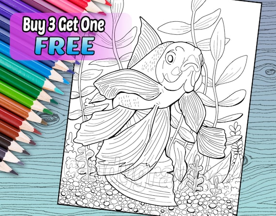 Goldfish Adult Coloring Book Page Printable Instant Download ...