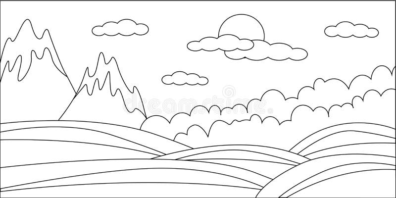 Printable Coloring Page for Adults with Mountain Landscape, Forest ...