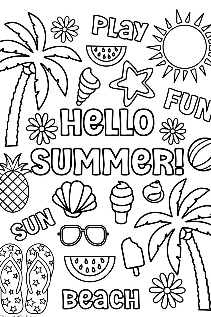 Hello Summer Printable Coloring Pages for Kids
