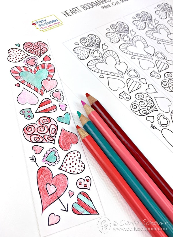 Sweet Valentine Heart Bookmarks to Print and Color - Carla Schauer ...
