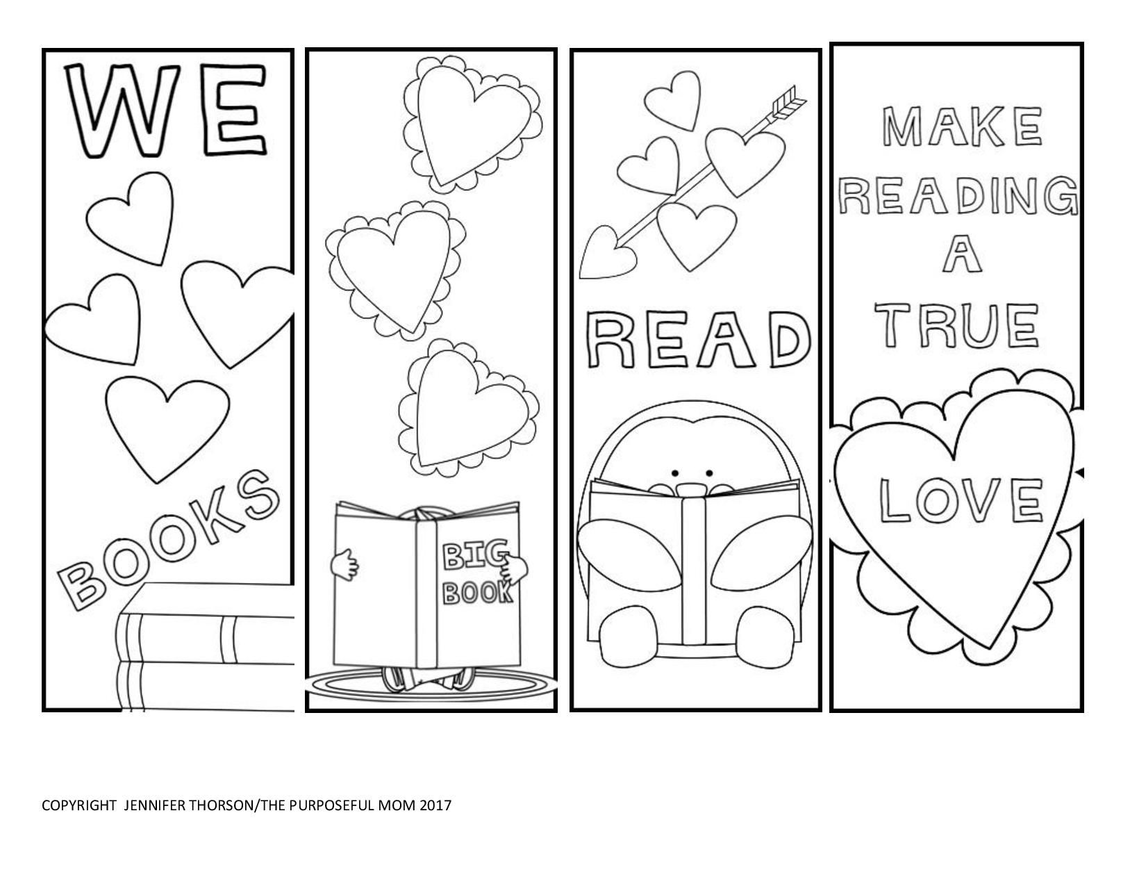 printable coloring valentines bookmarks