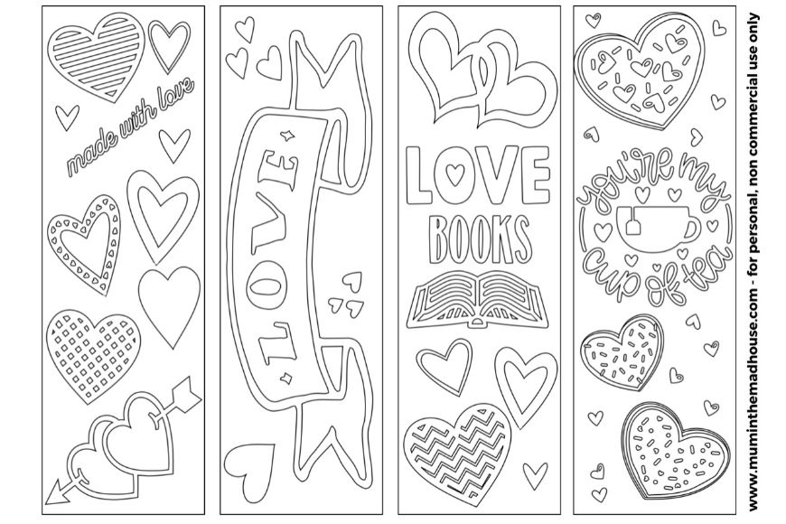 printable coloring valentines bookmarks