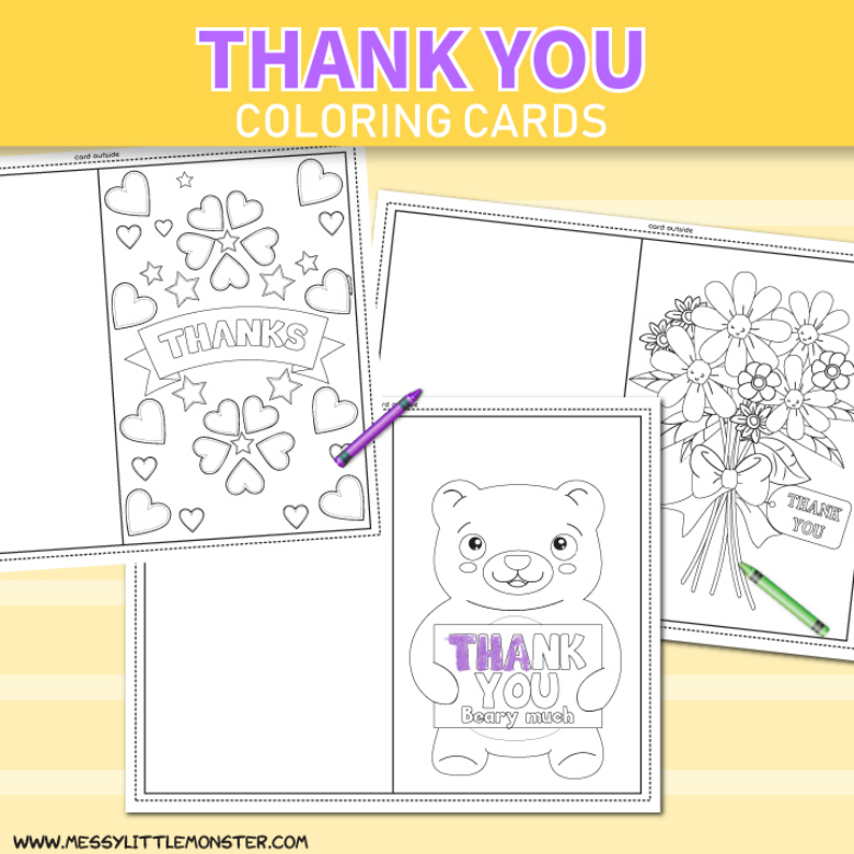 Kids Thank You Coloring Cards - Messy Little Monster Shop