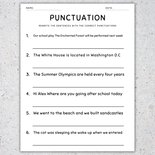 Punctuation Worksheets Fix the Sentences Grammar Practice, 5th ...