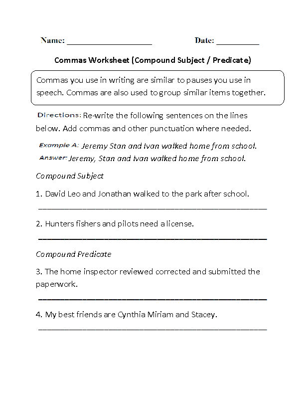 worksheets library | Commas Worksheets