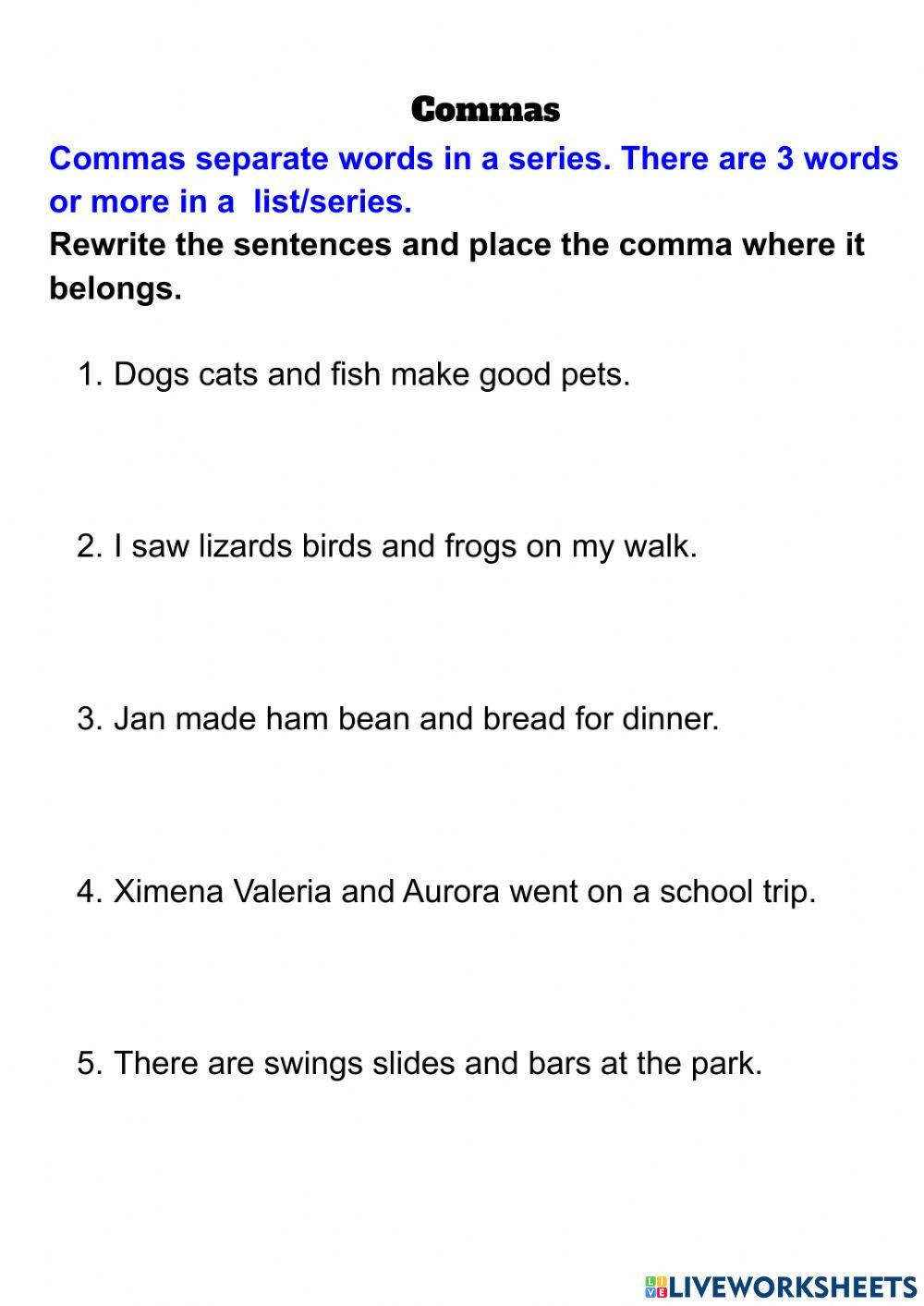 Comma Rules Worksheet 3rd Grade Commas In Dates Places Lists
