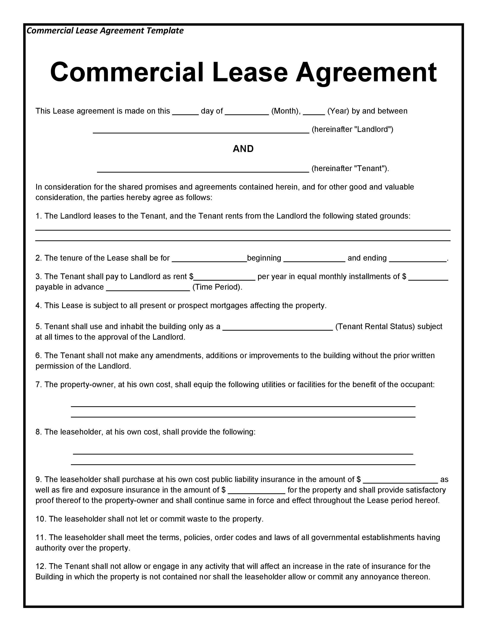 printable commercial lease agreement form