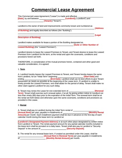 printable commercial lease agreement form