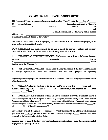 printable commercial lease agreement form