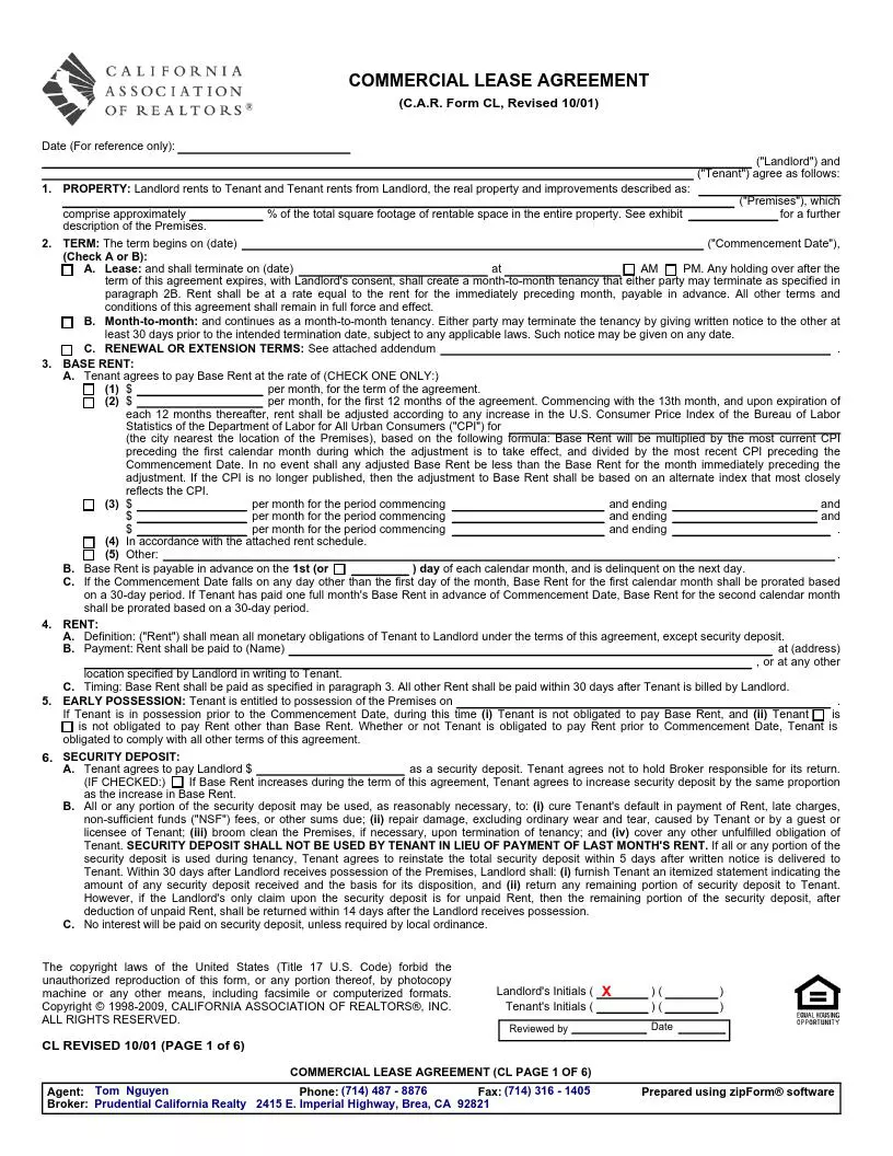 Free California Commercial Lease Agreement Form | FormsPal
