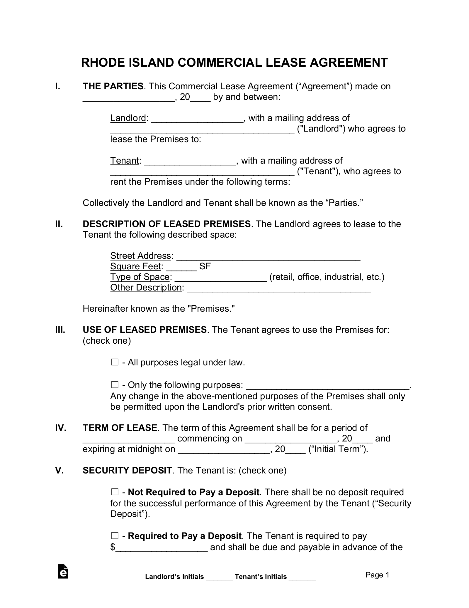 printable commercial lease agreement form
