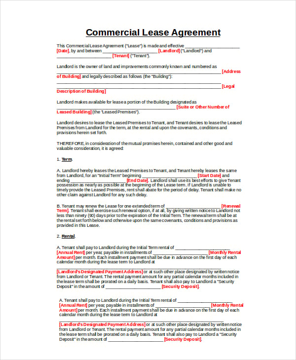 printable commercial lease agreement