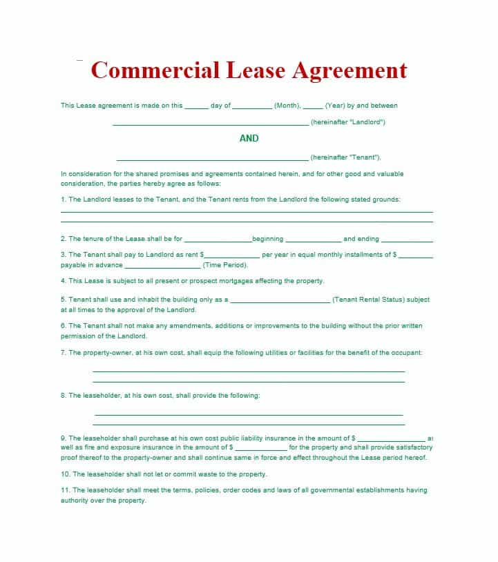 printable commercial lease agreement