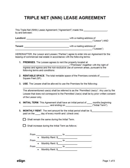 printable commercial lease agreement