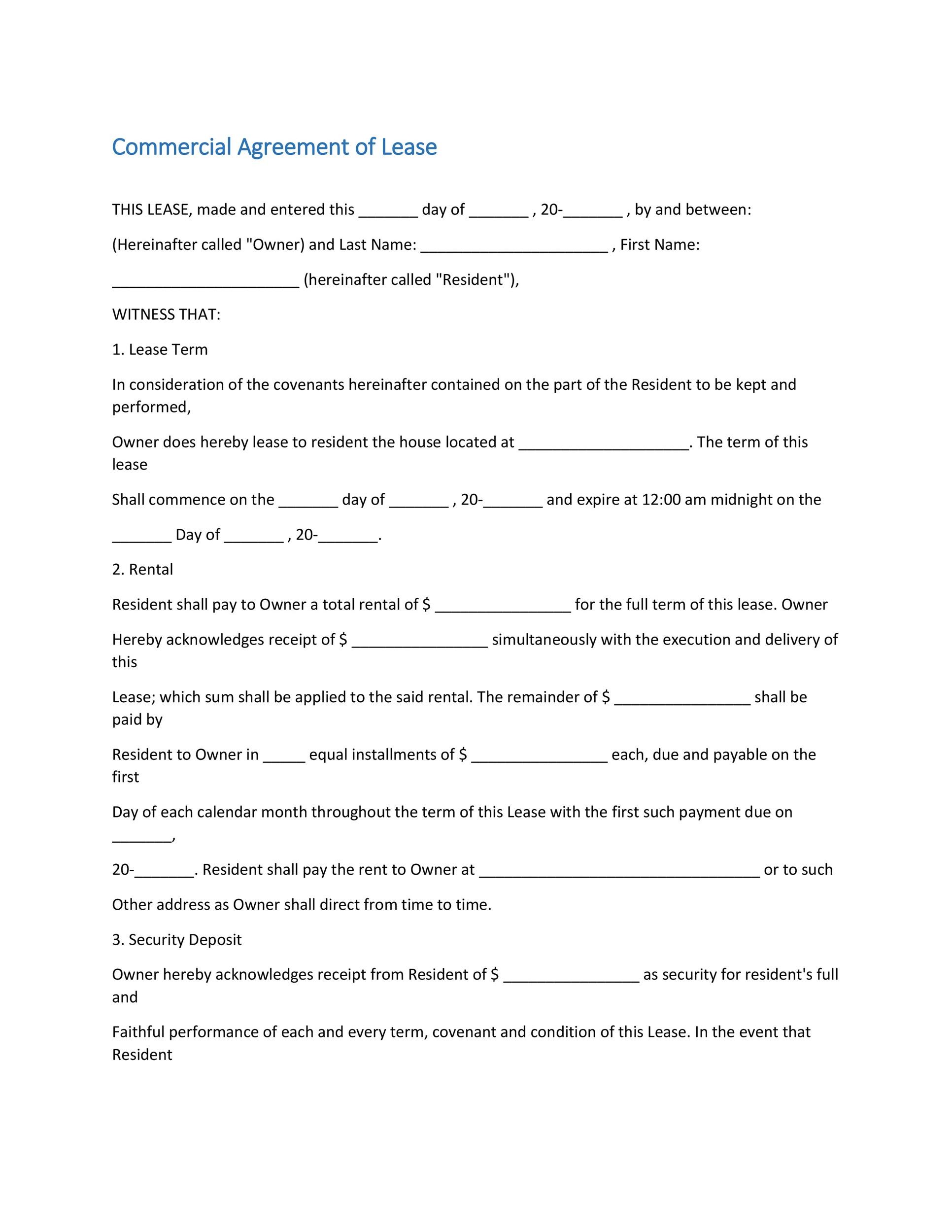 printable commercial lease agreement