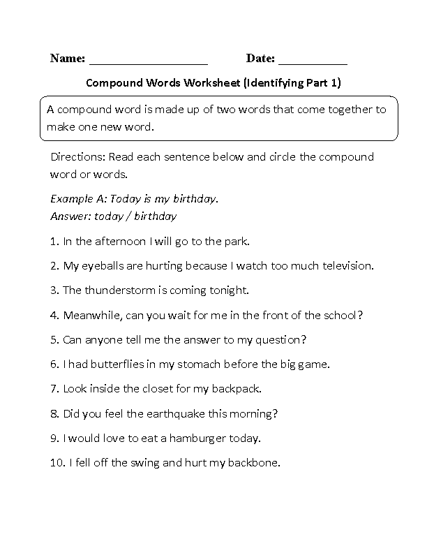 worksheets library | Compound Words Worksheets