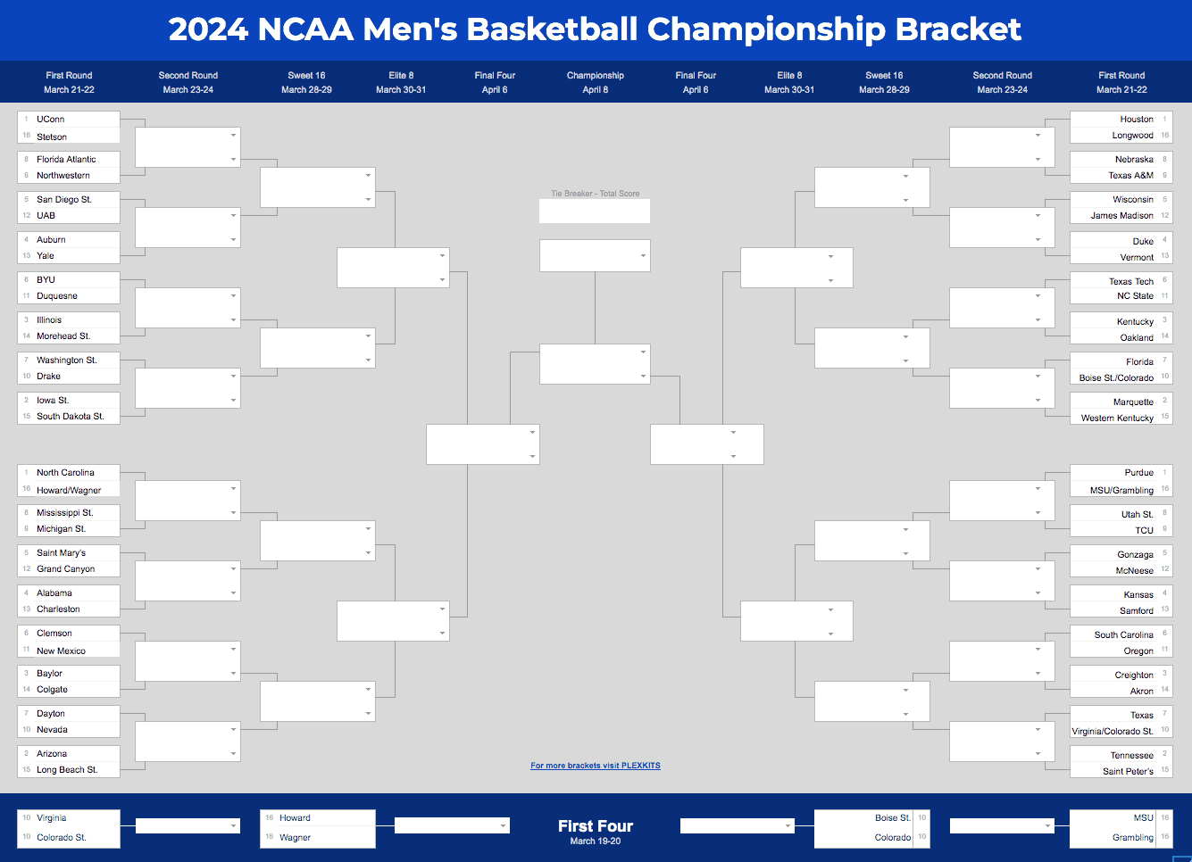 2024 March Madness Bracket (Excel &  Google Sheets Template)