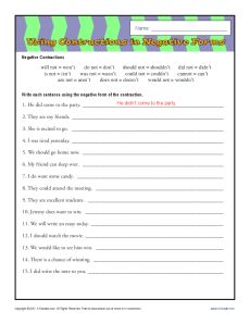 Contractions in Negative Forms | Free, Printable Punctuation ...