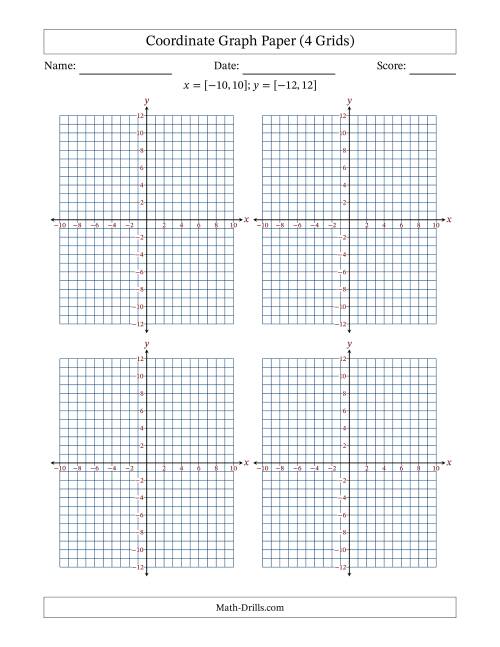 Four Quadrant Coordinate Graph Paper <i>x</i> = [-10,10]; <i>y</i ...