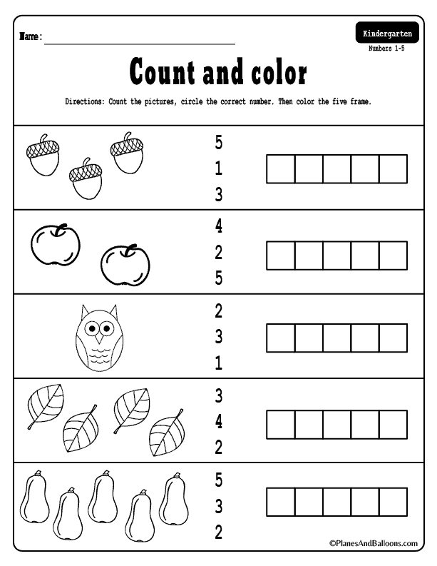 Fall Counting 1-10 Worksheets - FREE Printable For Kindergarten