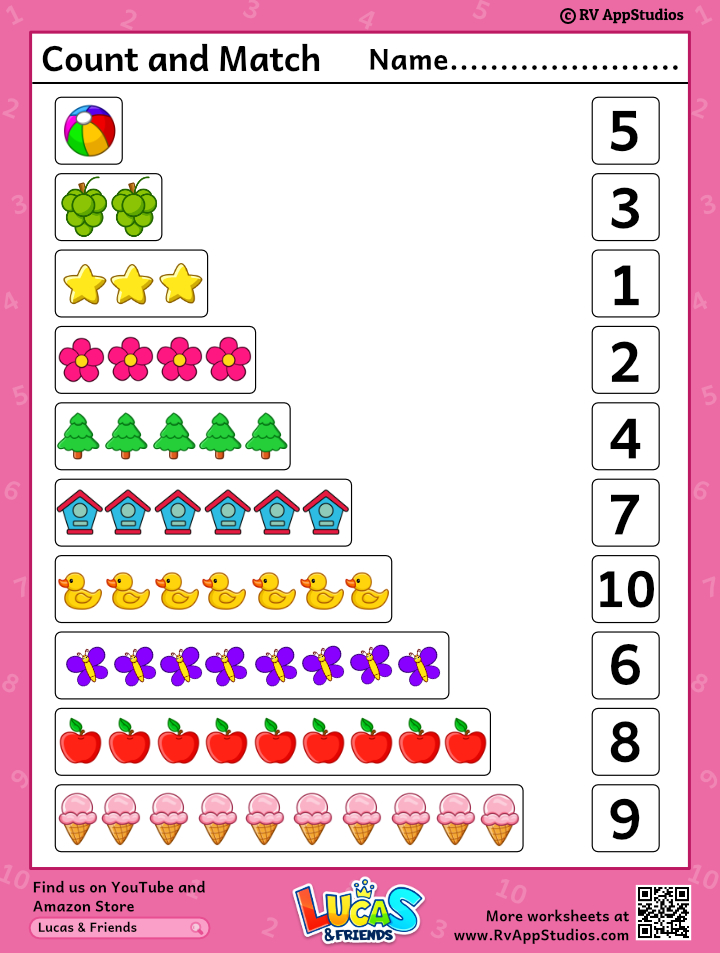 Free Printable Worksheets for Kids - Count and Match Worksheets