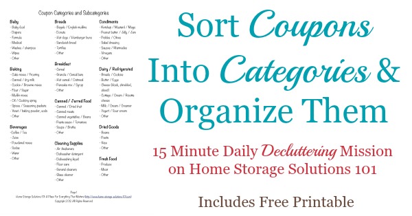 printable coupon organizer list
