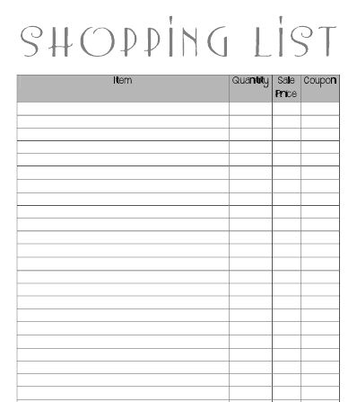 printable coupon organizer list