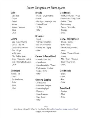 printable coupon organizer list