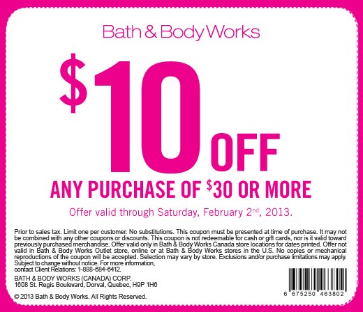 Canadian Coupons: Bath &  Body Works Canada $10 off $30 *Printable ...