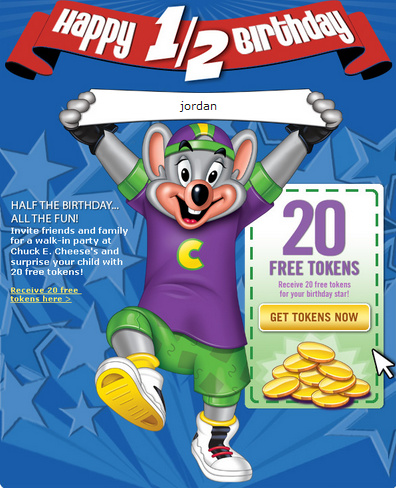 Get 20 Free Tokens for Chuck E Cheese! | COUPON QUARTERS