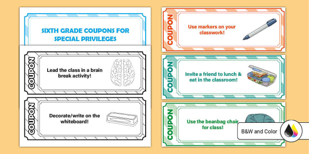 Sixth Grade Printable Classroom Coupons (Teacher-Made)
