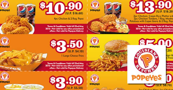 EXPIRED) Popeyes Dine-in Discount Coupons from 13 Apr - 22 May 2016