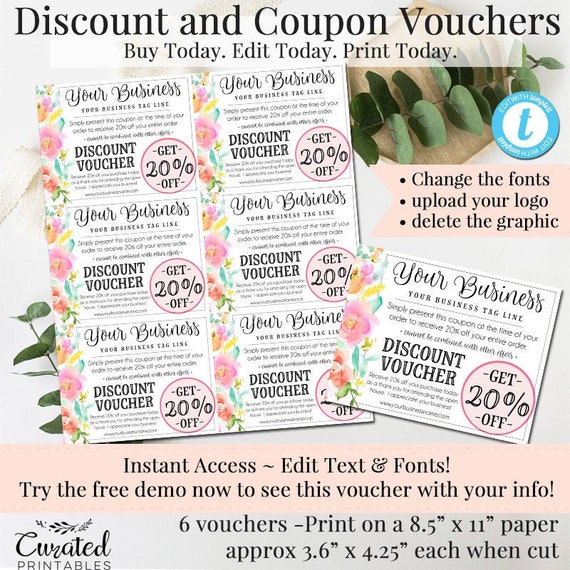 DIY Discount Coupons, Editable Coupons, DIY Vouchers, Editable ...