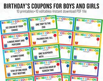 PRINTABLE Birthday Coupons, Editable Gift Coupons, Birthday Gift ...
