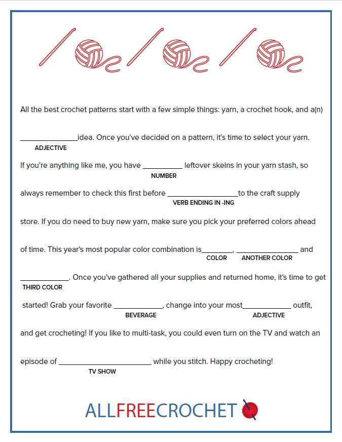 Printable Mad Libs for Crocheters | AllFreeCrochet.com