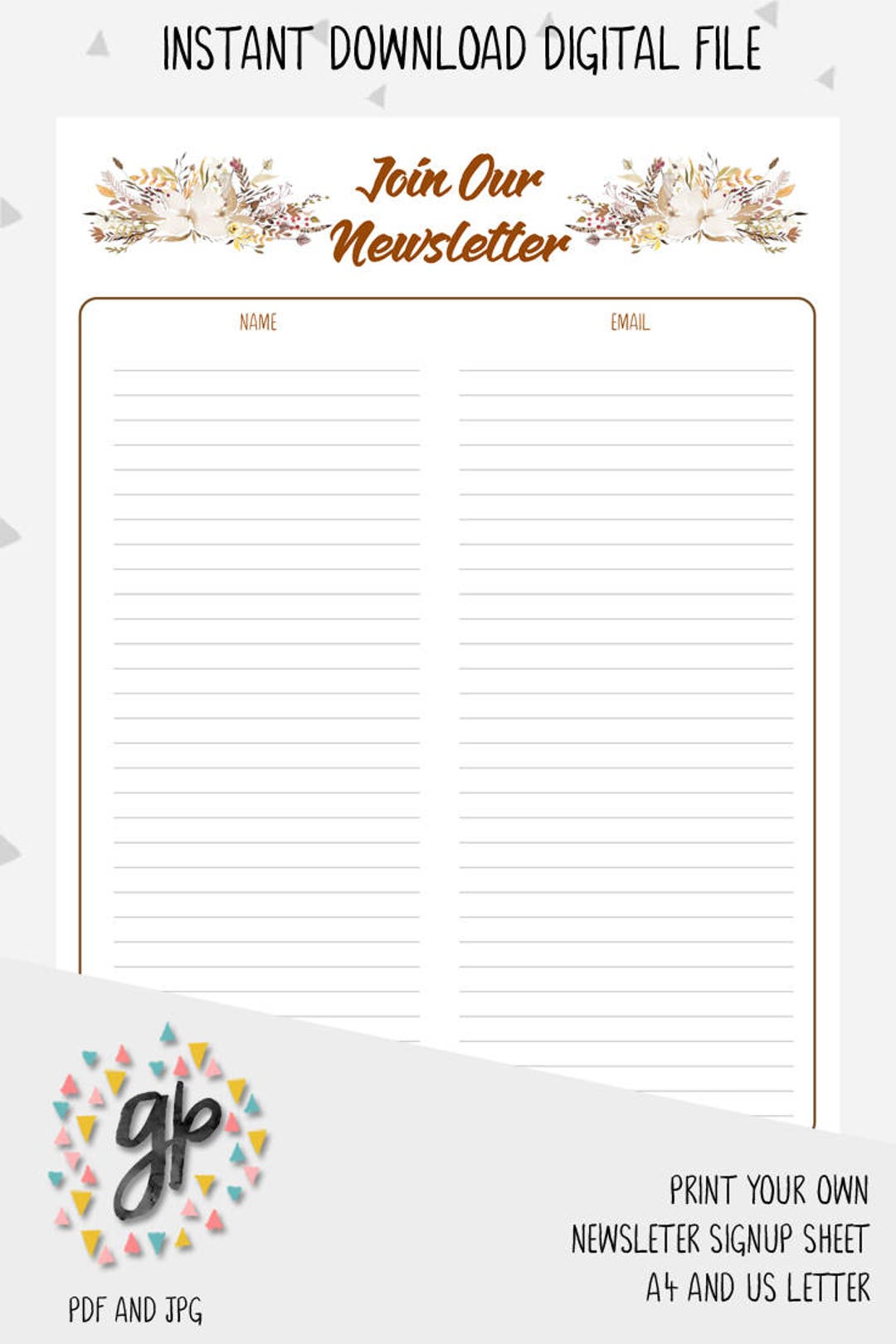 Email Sign up Sheet, Email Subscription List, Newsletter Sign Up ...