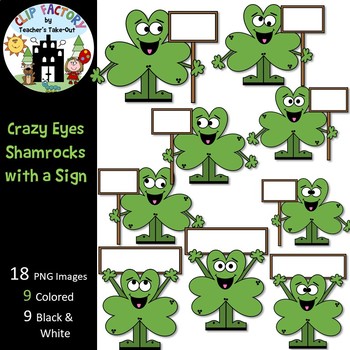 Crazy Eyes Shamrocks with a Sign Clip Art by Clip Factory by ...