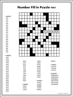 printable crossword number puzzles