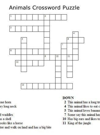 Kids Crossword Puzzles - Print your Animals Crossword Puzzle puzzle
