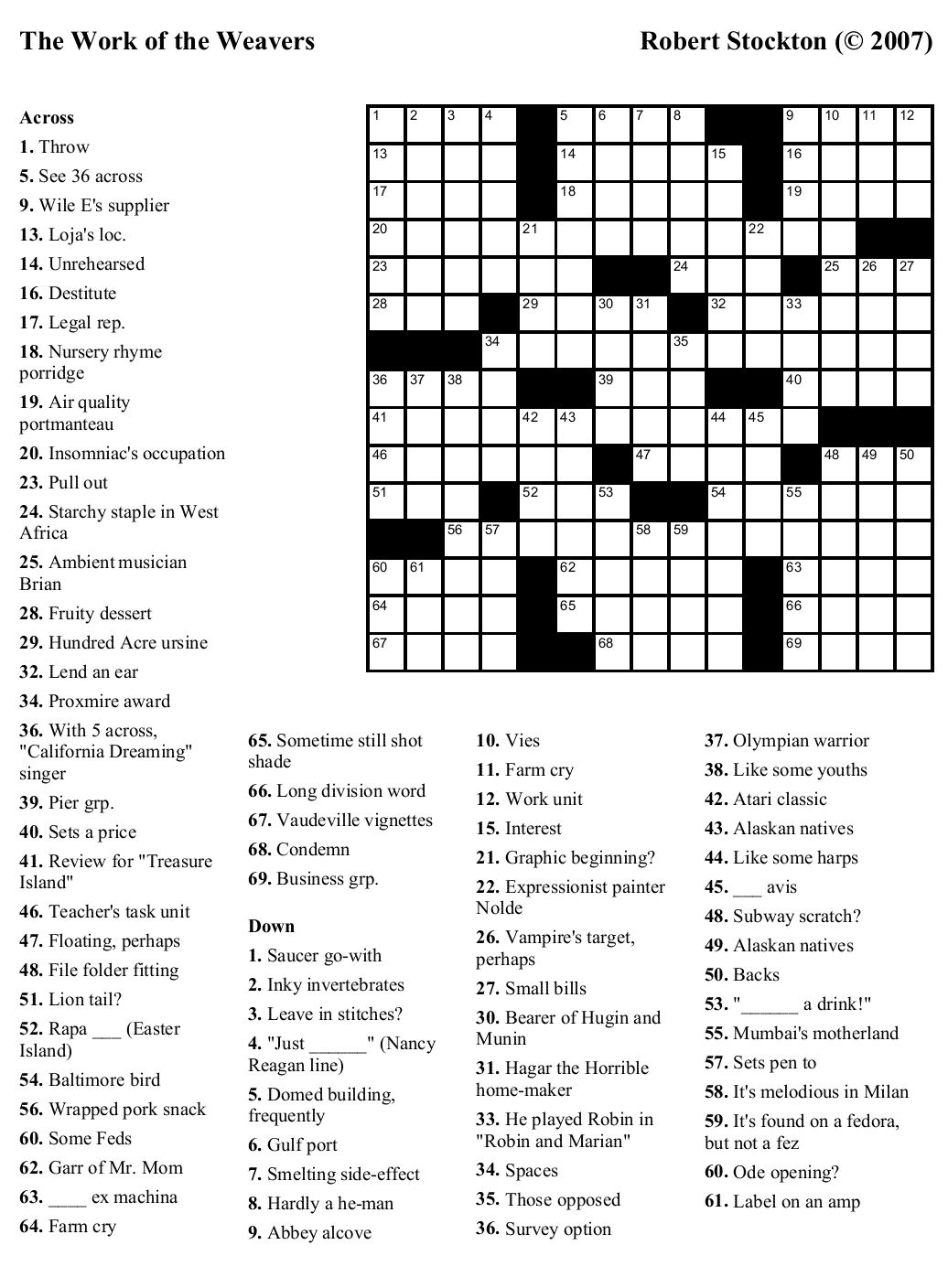 printable crossword puzzles by thomas joseph
