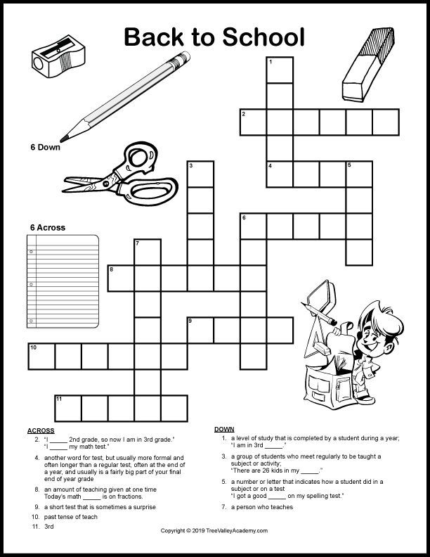 Back to School Crossword Puzzles