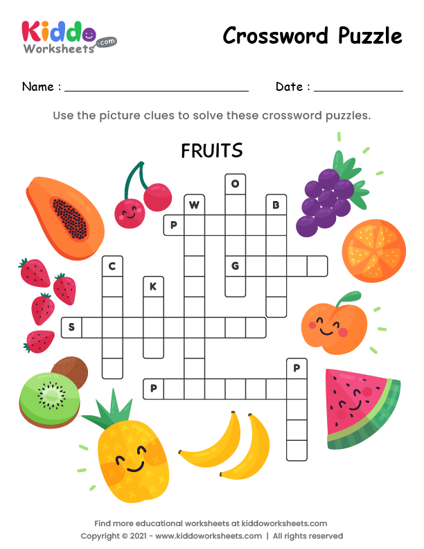Free Printable Crossword Puzzle Fruits Worksheet - kiddoworksheets