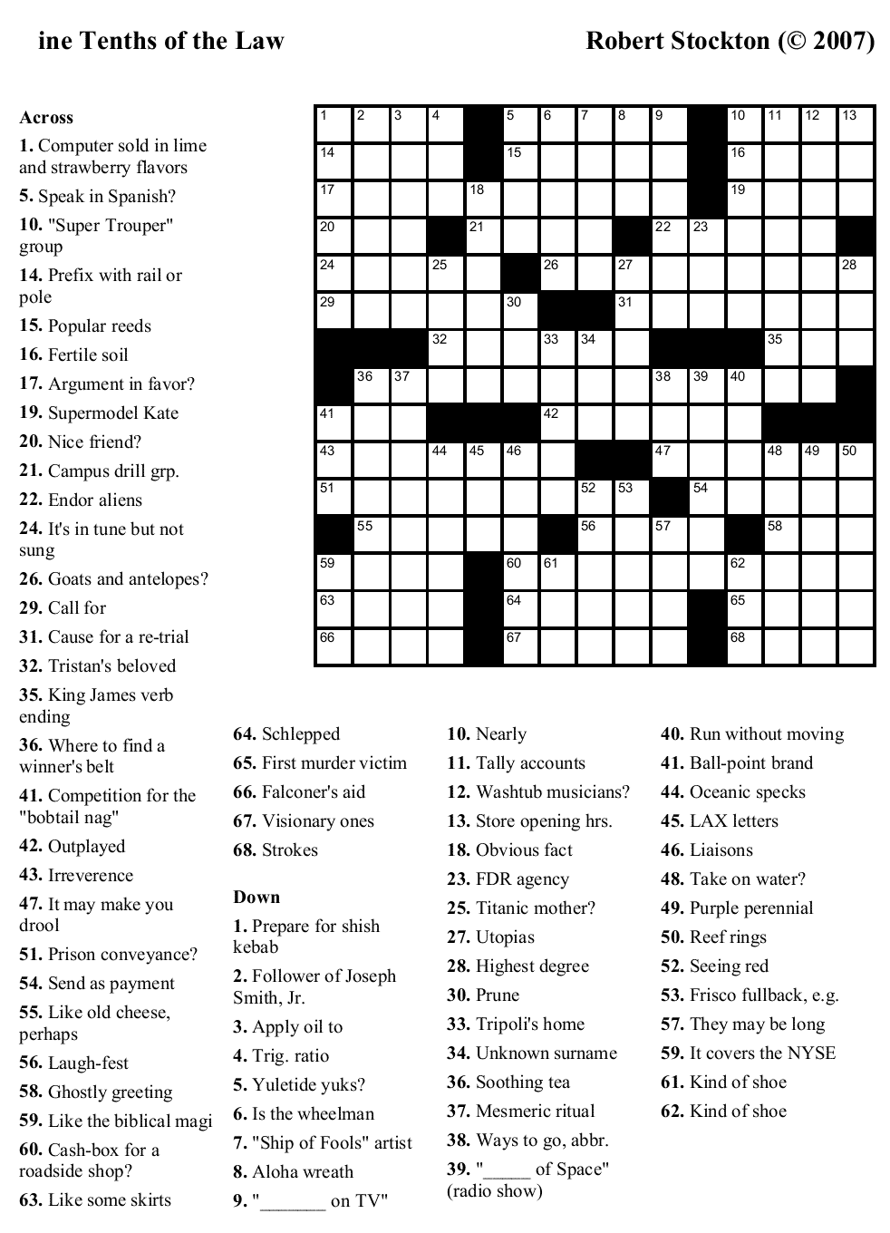 printable crossword puzzles english