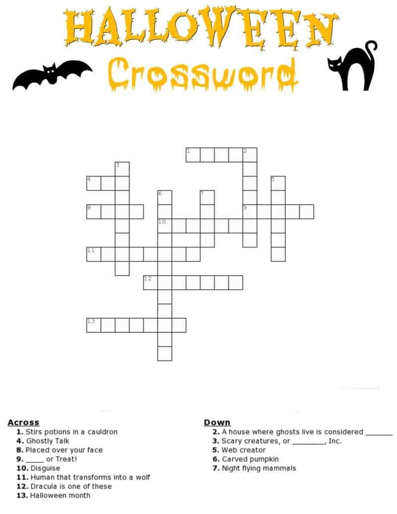 printable crossword puzzles halloween