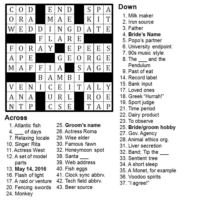printable crossword puzzles january 2018